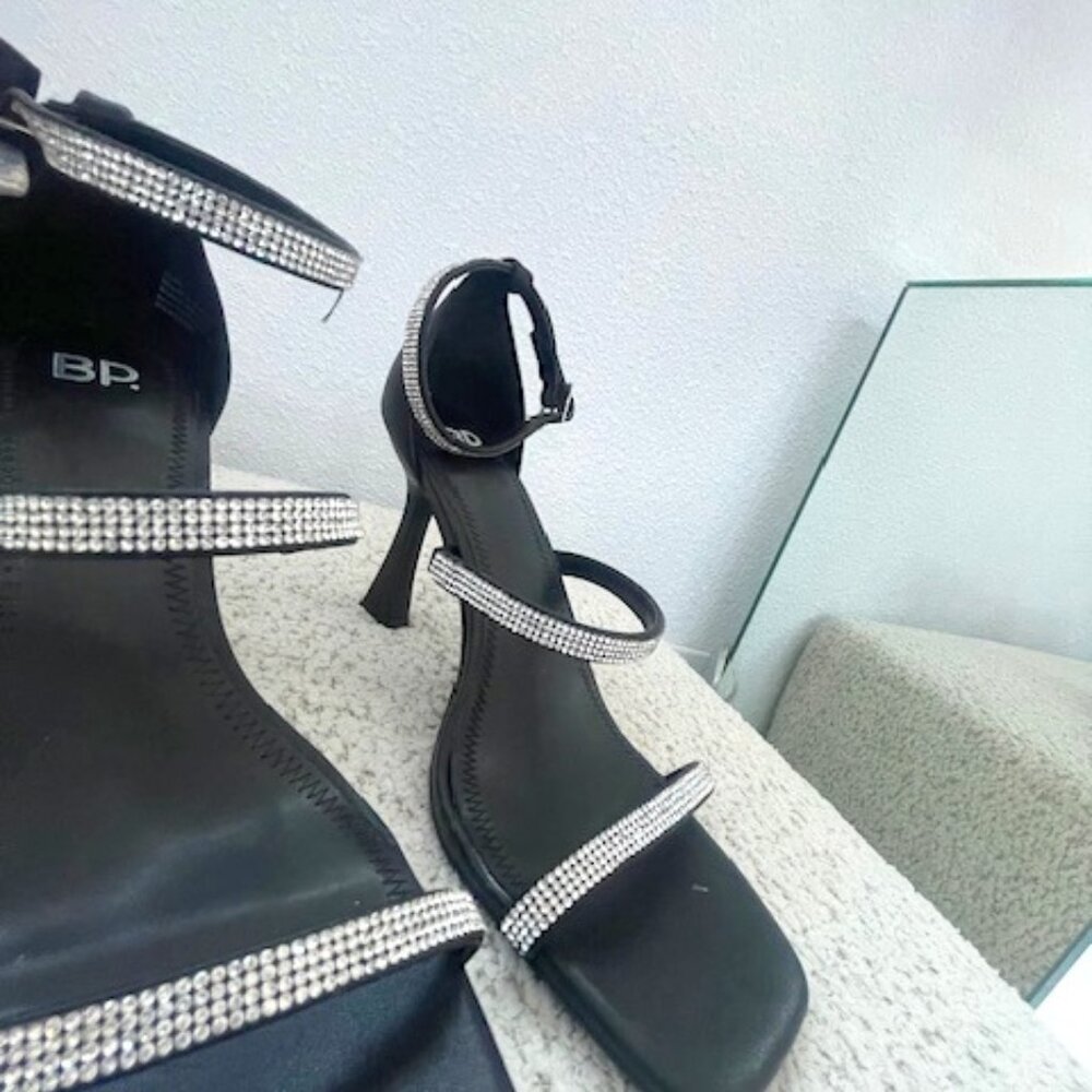 BP. "Jessa" Bling Black Ankle Strap Women Sandal